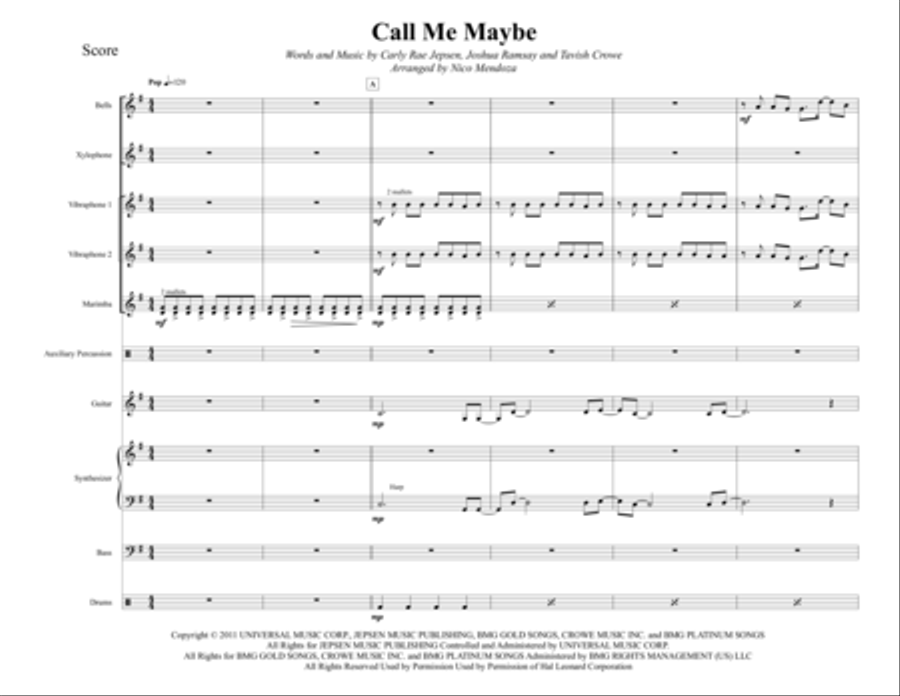 Call Me Maybe Percussion Ensemble scores gallery preview page 1