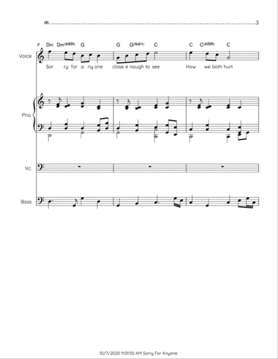 Sorry For Anyone Piano, Vocal, Guitar scores gallery preview page 3
