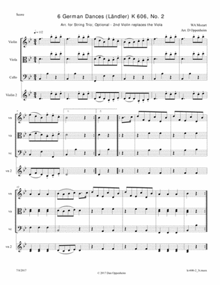 Book cover for Mozart: 6 German Dances K 606 No. 2 arr. for String Trio; Optional - 2nd Violin replaces the Viola