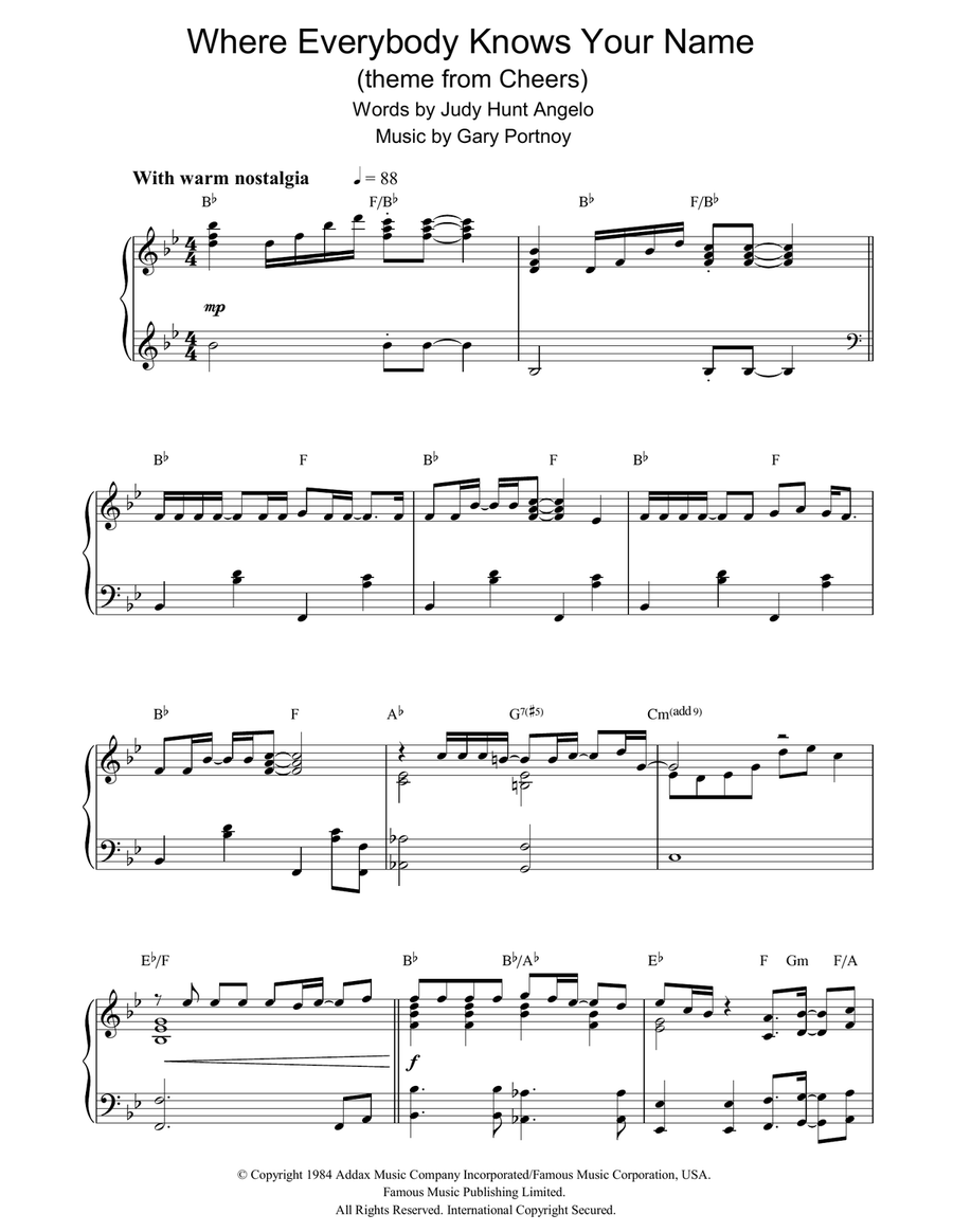 Where Everybody Knows Your Name Piano Solo scores gallery preview page 1