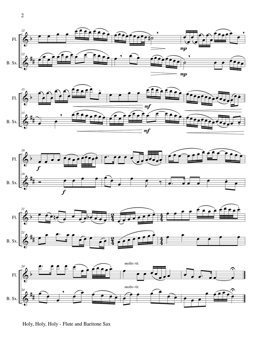 Holy, Holy, Holy (2 Part Invention for Flute and Baritone Sax) Woodwind Duet scores gallery preview page 3