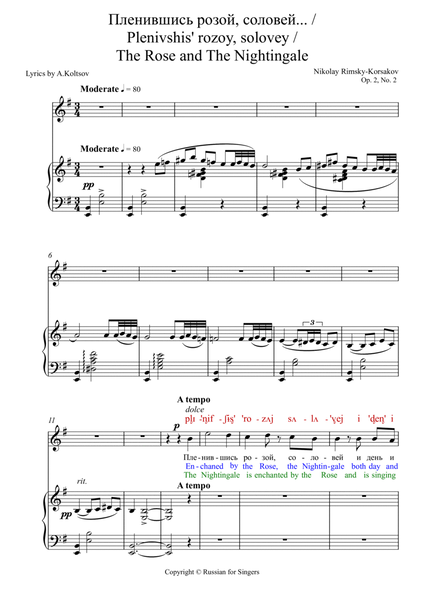 Rimsky-Korsakov "The Rose and The Nightingale" Op.2 N2 Lower key DICTION SCORE w IPA & translation