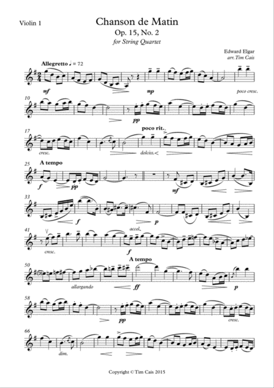 Elgar: Chanson de Matin - String Quartet String Quartet scores gallery preview page 5