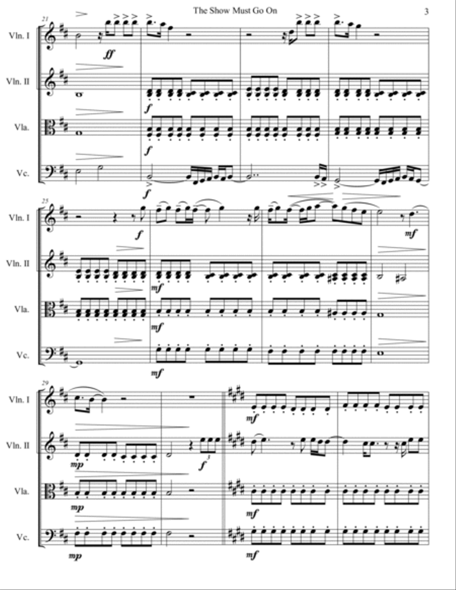 The Show Must Go On String Quartet scores gallery preview page 4