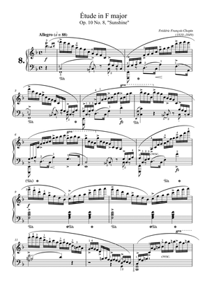 Chopin - Étude in F major, Op.10 No.8, "Sunshine" - Original With Fingering - For Piano Solo