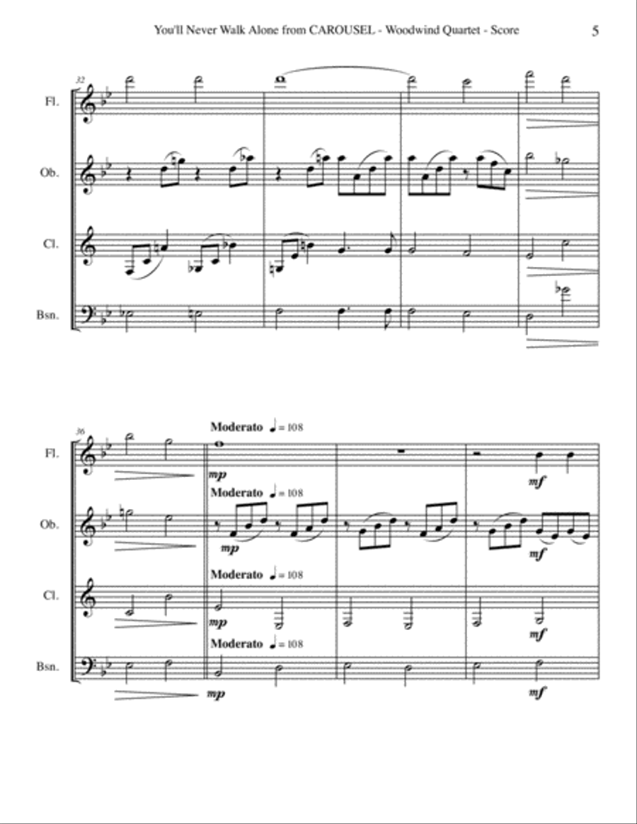 You'll Never Walk Alone You'll Never Walk Alone Woodwind Quartet scores gallery preview page 5
