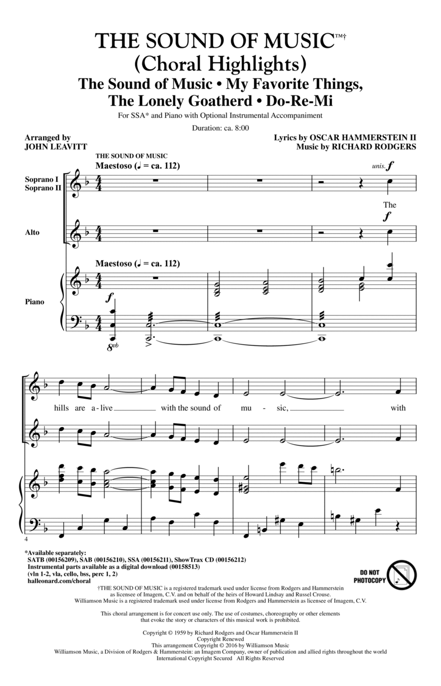 The Sound Of Music (Choral Highlights) (arr. John Leavitt) SSA scores gallery preview page 1