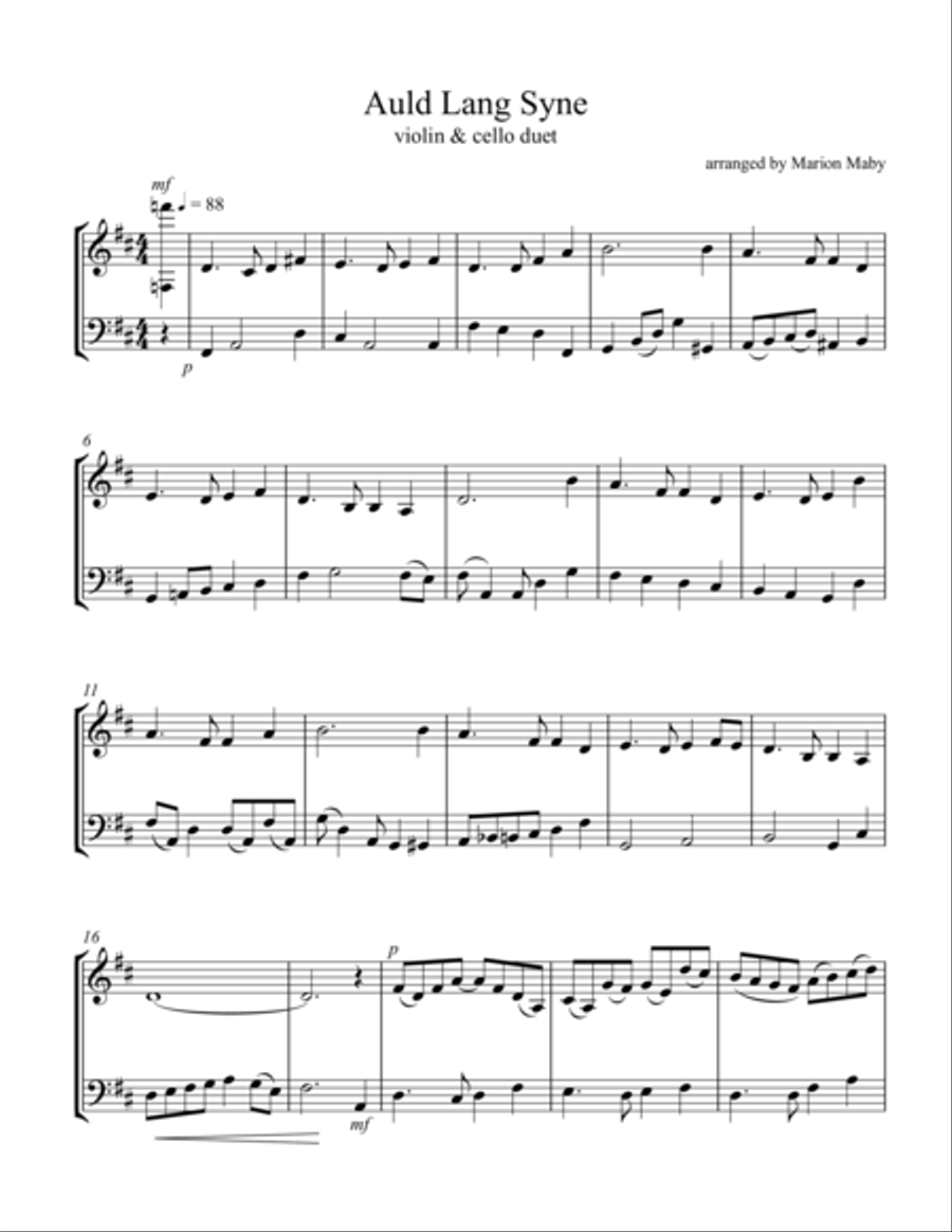 Auld Lang Syne for vln. & cello duet String Duet scores gallery preview page 1