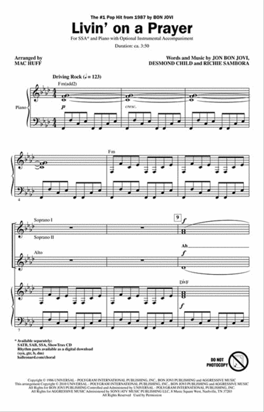 Livin' on a Prayer Livin' on a Prayer SSA scores gallery preview page 2