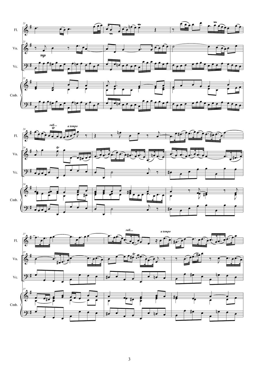 Bach - Trio Sonata in G major BWV 1038 for Flute, Violin, Cello and Harpsichord (or Piano) Small Ensemble scores gallery preview page 3