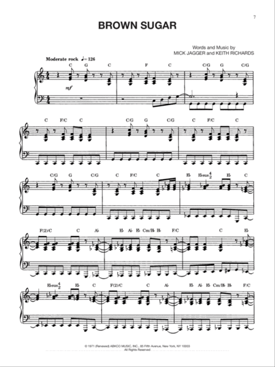 Brown Sugar Piano, Vocal, Guitar scores gallery preview page 1