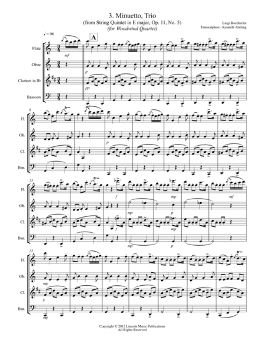 Boccherini - “Minuetto” (for Woodwind Quartet) Woodwind Quartet scores gallery preview page 2