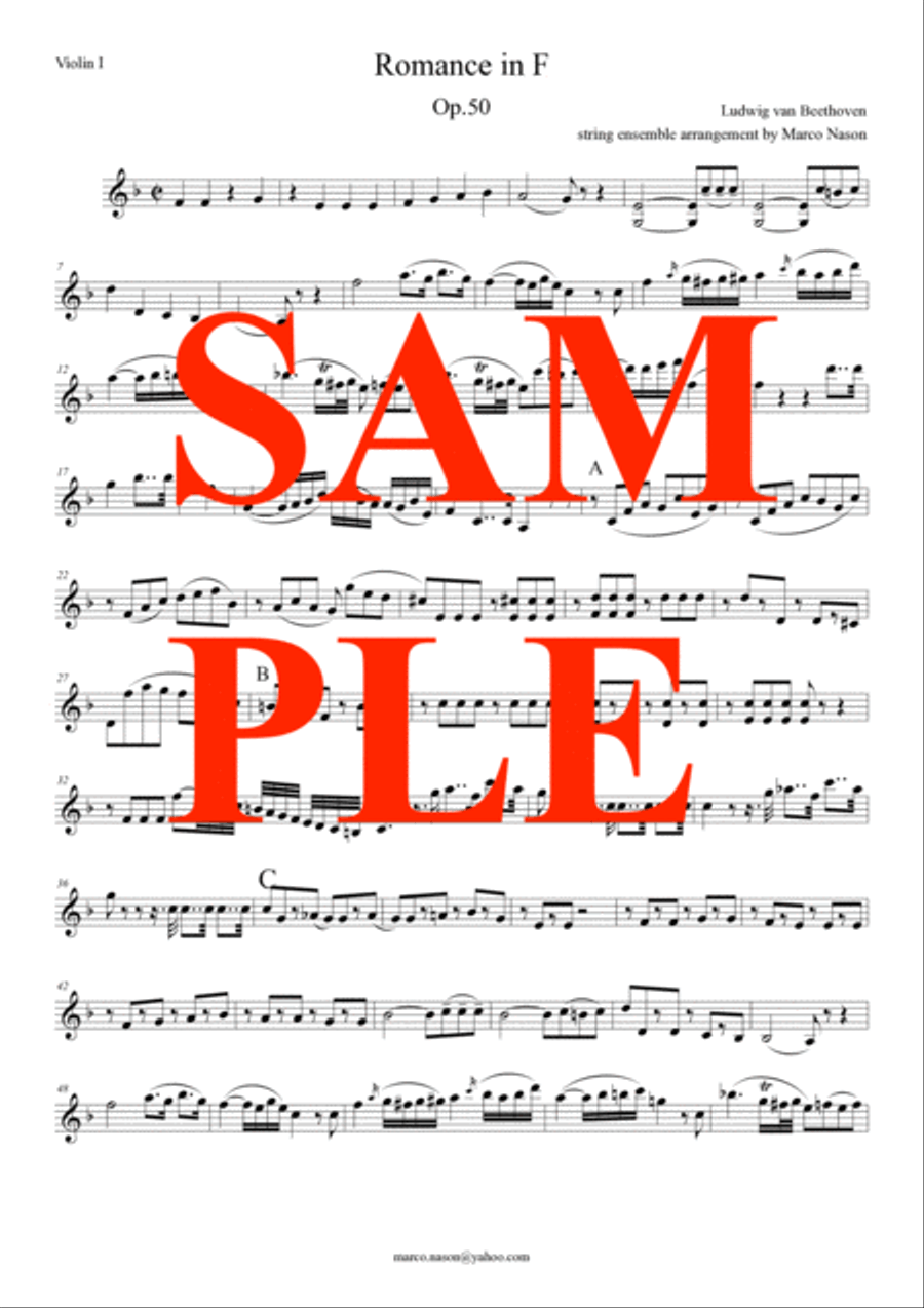 Beethoven Romance in F for violin and strings op.50 String Orchestra scores gallery preview page 4
