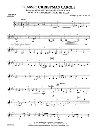 Classic Christmas Carols: 3rd Violin (Viola [TC])
