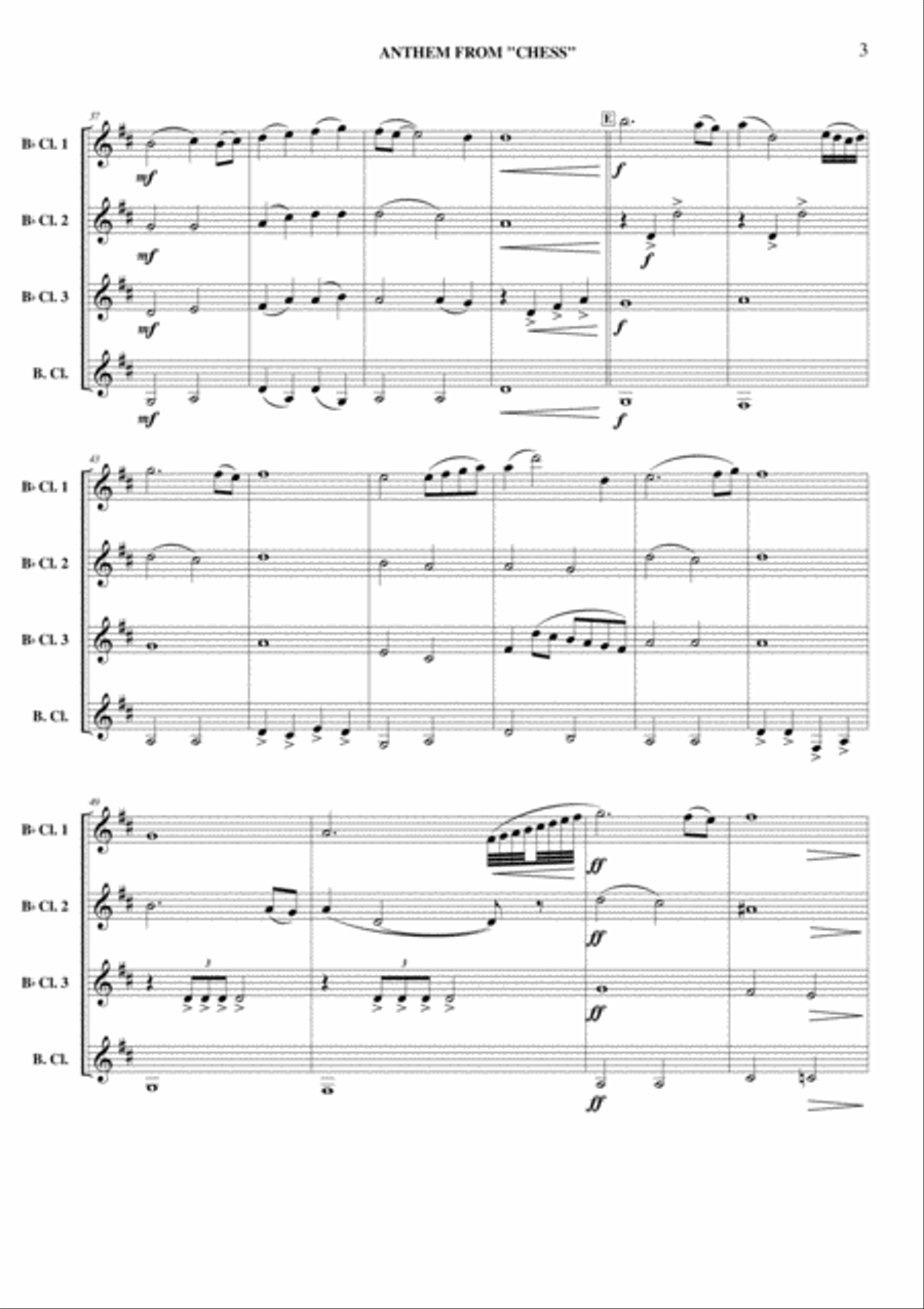 Anthem (from Chess) Clarinet Quartet scores gallery preview page 4