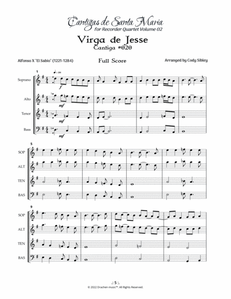Cantigas de Santa Maria 020 Virga de Jesse for Recorder Quartet image number null
