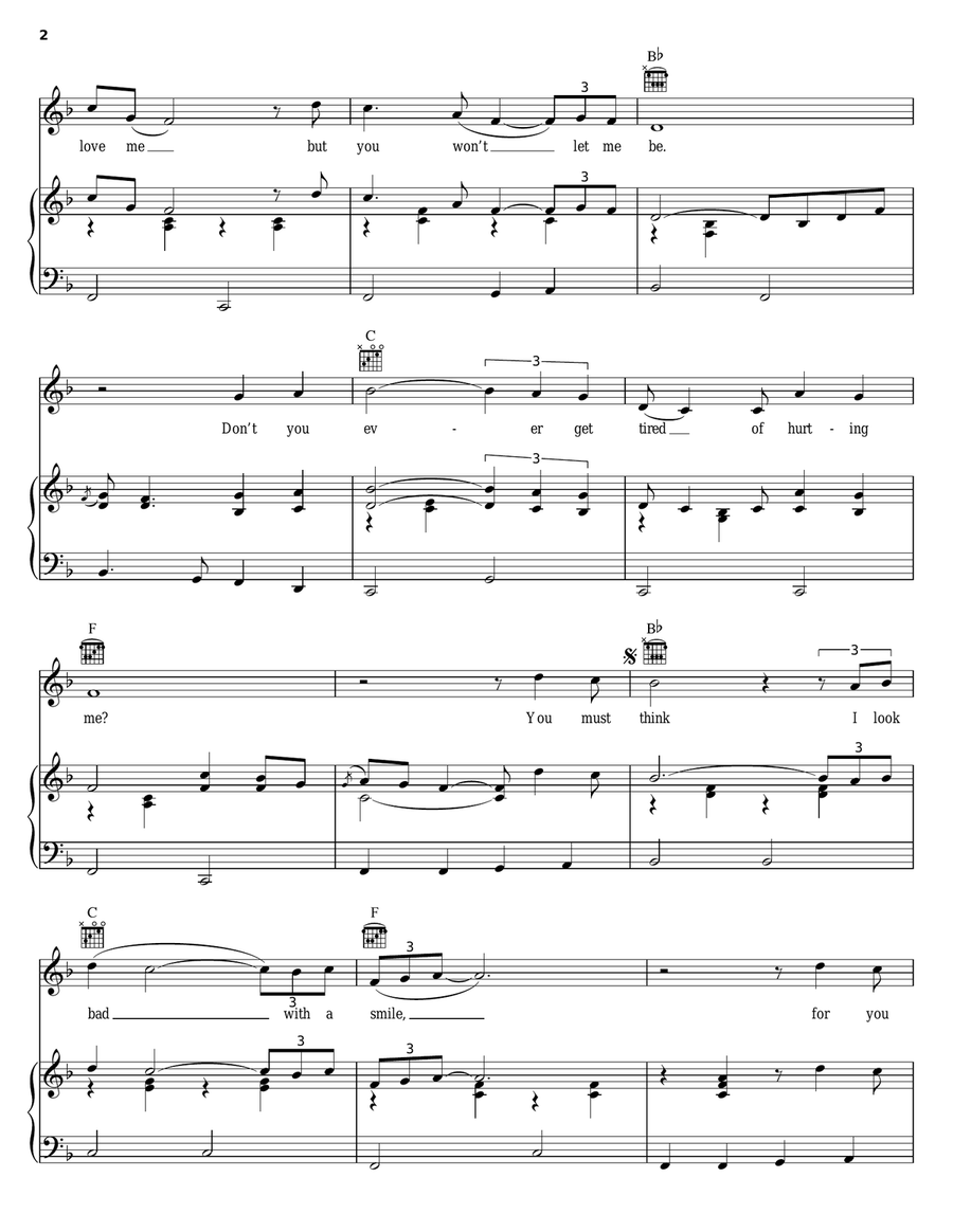 Don't You Ever Get Tired (Of Hurting Me) Piano, Vocal, Guitar scores gallery preview page 2