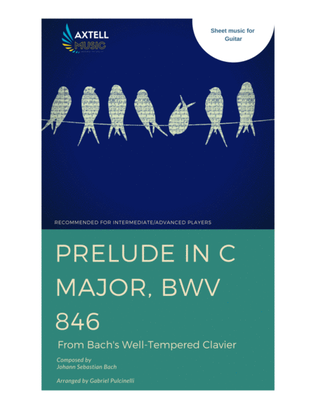 Book cover for Prelude In C Major, BWV 846: From Bach's Well Tempered Clavier: For Guitar