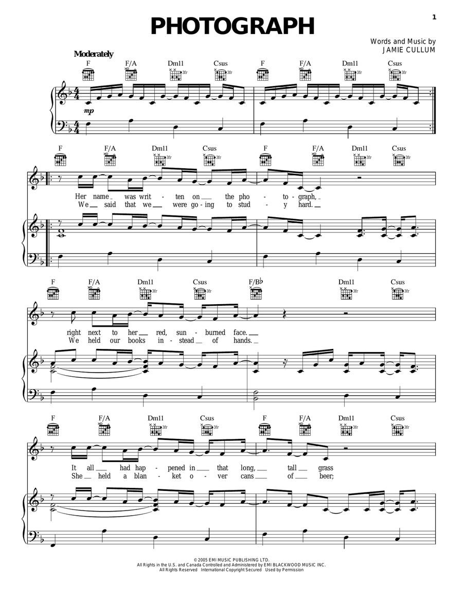 Photograph Photograph Piano, Vocal, Guitar scores gallery preview page 1