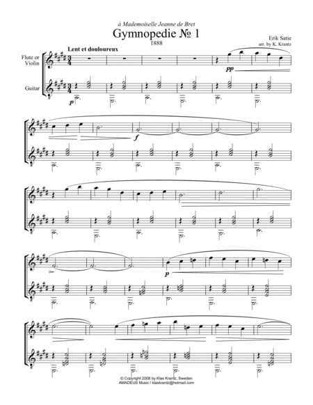 Gymnopedie No. 1 for flute or violin and guitar (E Major) image number null