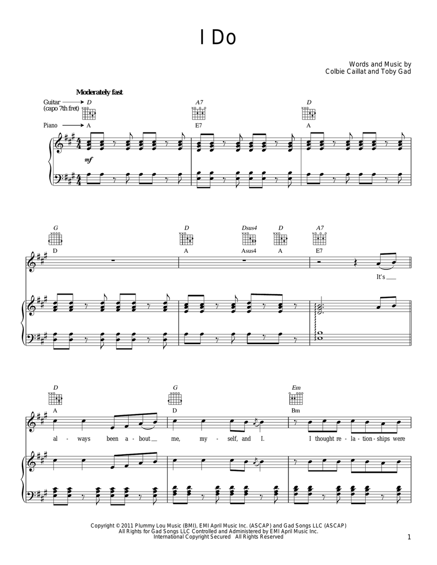 I Do Piano, Vocal, Guitar scores gallery preview page 1