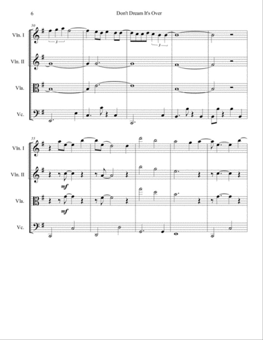 Don't Dream It's Over Don't Dream It's Over String Quartet scores gallery preview page 6