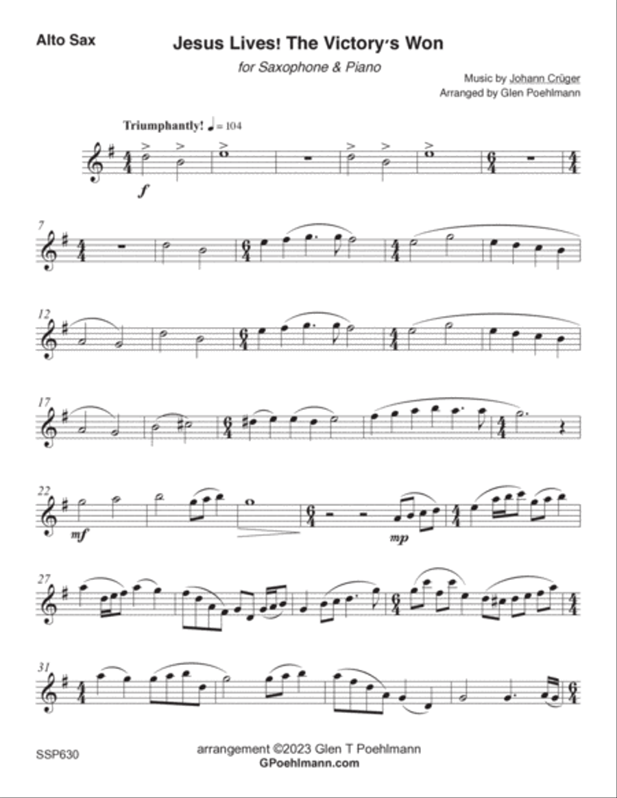 JESUS LIVES! THE VICTORY'S WON - Saxophone Solo with Piano Accompaniment (Grade 3) Alto Saxophone scores gallery preview page 6