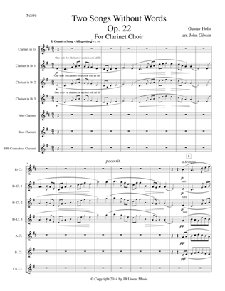 Book cover for Gustav Holst - Two Songs Without Words set for Clarinet Choir