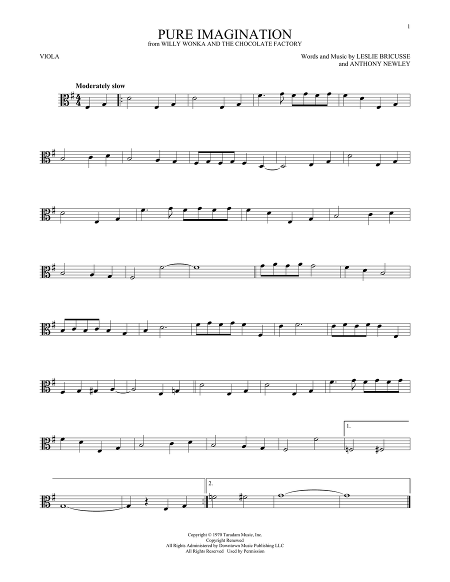 Pure Imagination (from Willy Wonka & The Chocolate Factory) Viola Solo scores gallery preview page 1