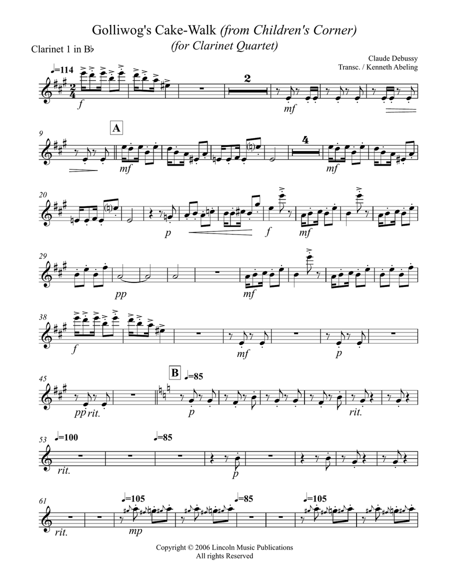 Debussy – Golliwog’s Cakewalk from Children’s Corner (for Clarinet Quartet) Clarinet Quartet scores gallery preview page 6