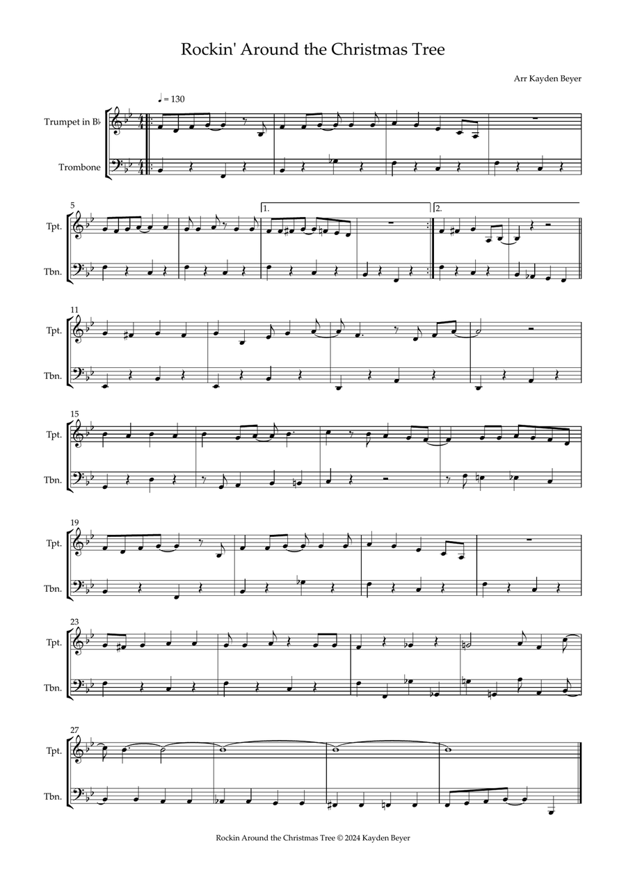 Rockin' Arround the Christmas Tree Brass Duet scores gallery preview page 1