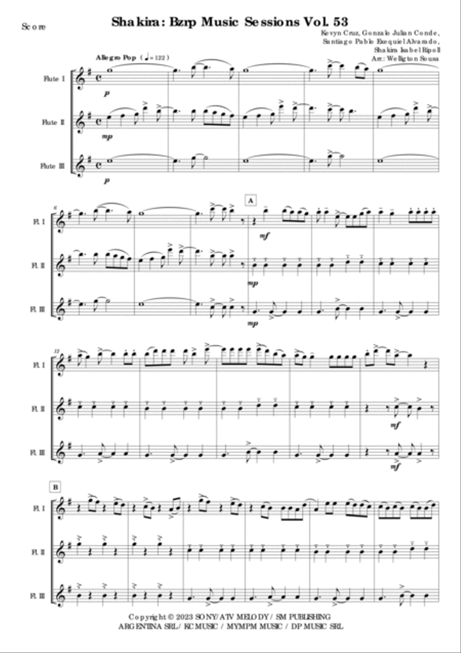 Shakira: Bzrp Music Sessions Vol. 53 Woodwind Trio scores gallery preview page 2