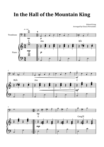 In the Hall of the Mountain King - Trombone & Piano with Chord Notation image number null