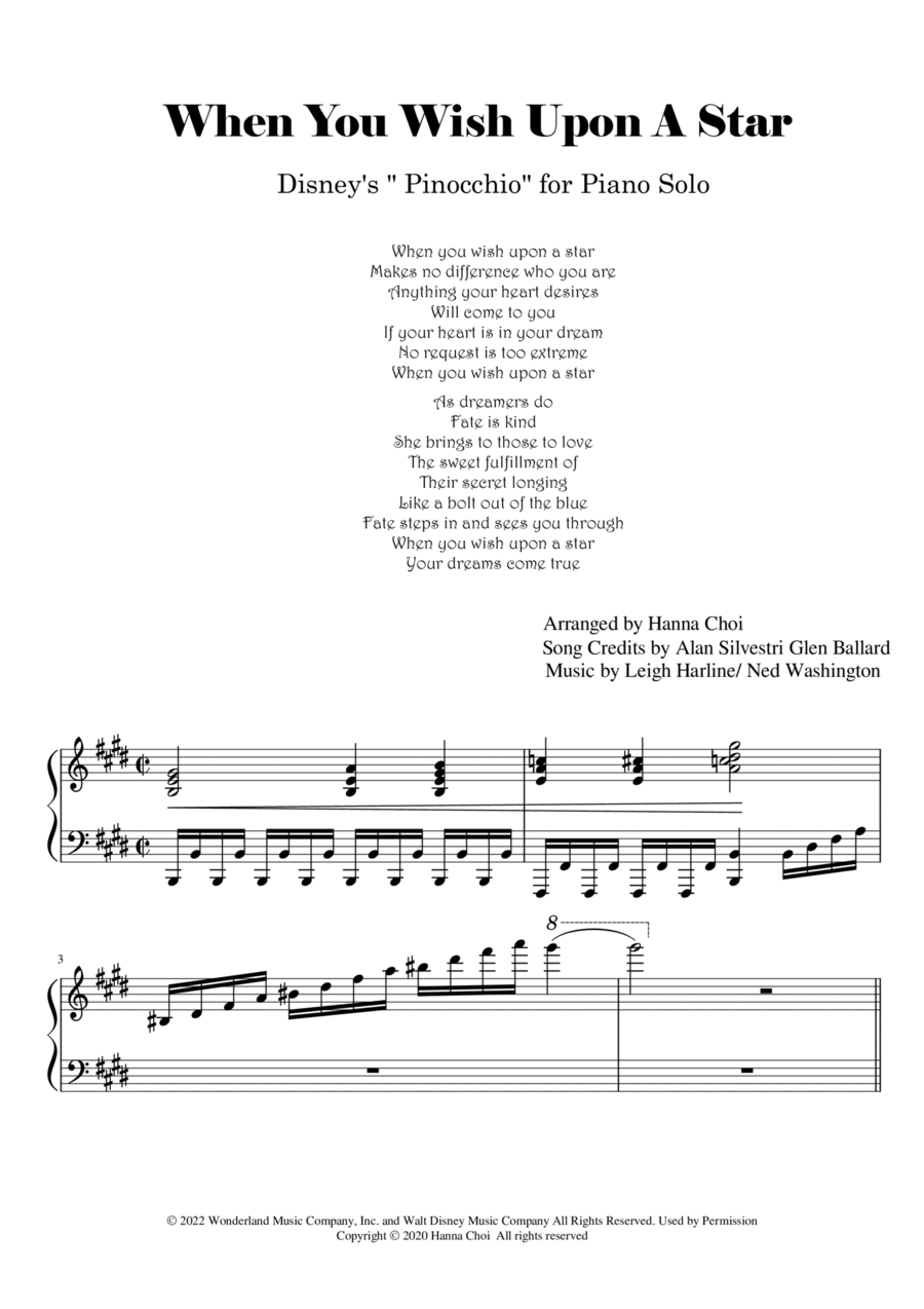 Pinocchio, Pinocchio Piano Solo scores gallery preview page 1
