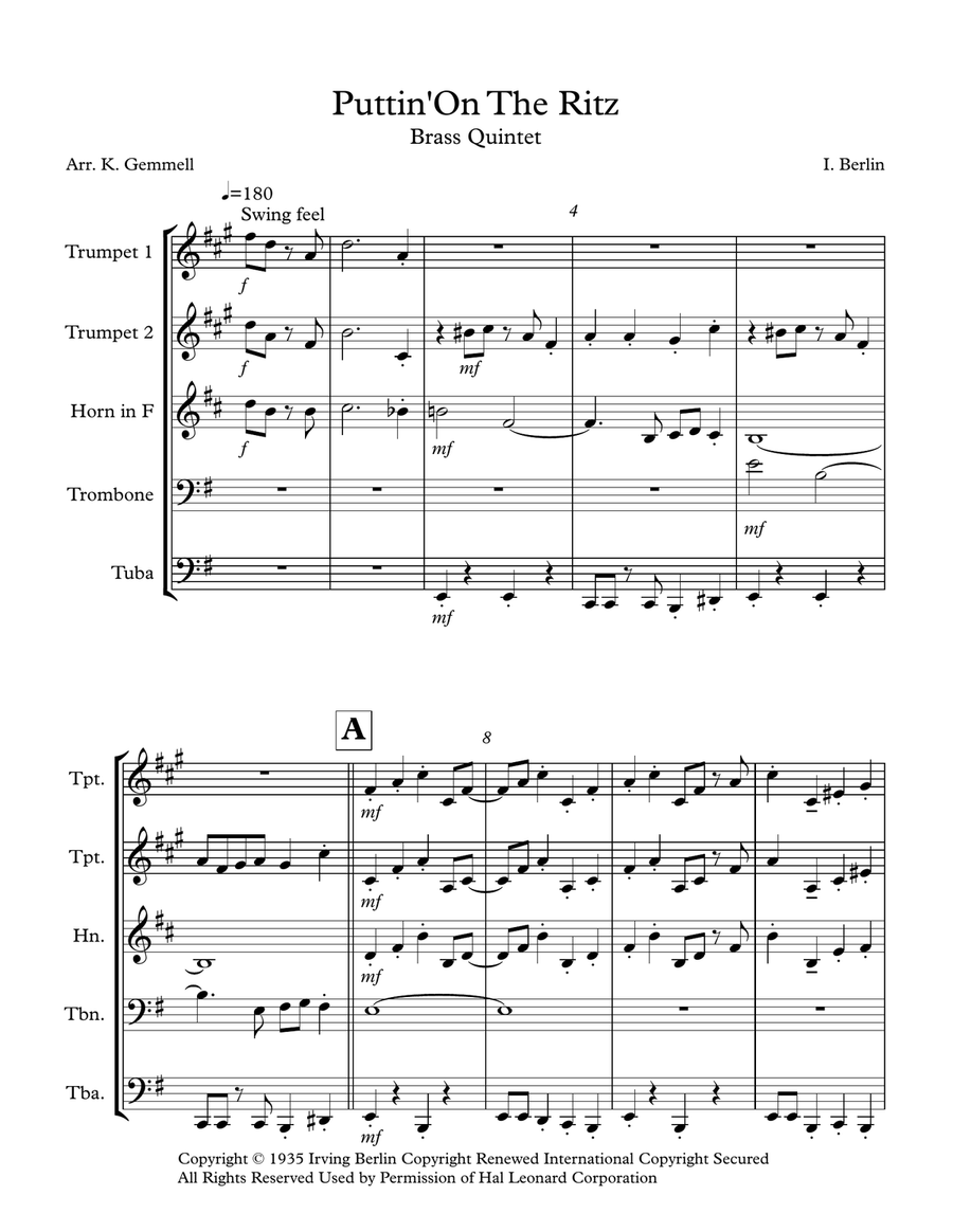 Puttin' On The Ritz Brass Ensemble scores gallery preview page 1