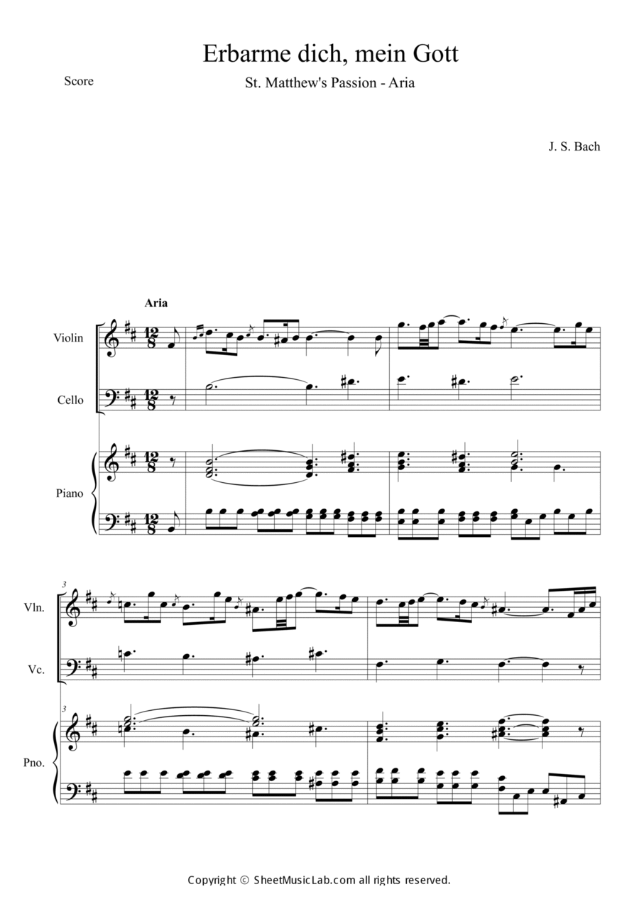 Erbarme dich, mein Gott Erbarme dich, mein Gott Piano Trio scores gallery preview page 1