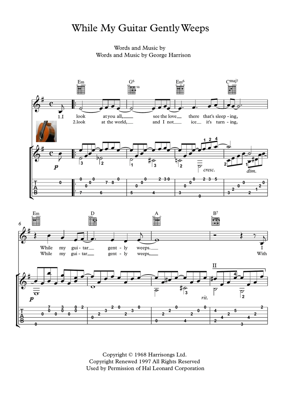 While My Guitar Gently Weeps Acoustic Guitar scores gallery preview page 1