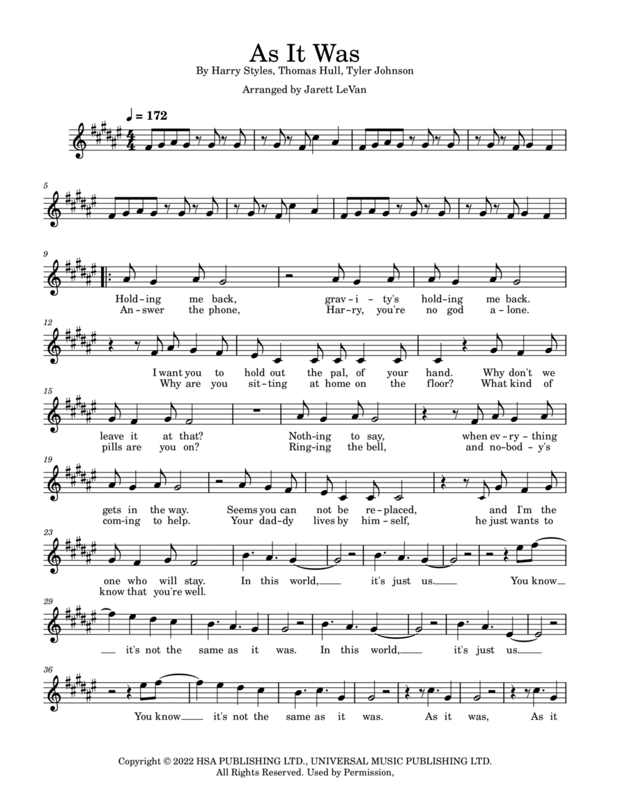 As It Was Alto Saxophone scores gallery preview page 1