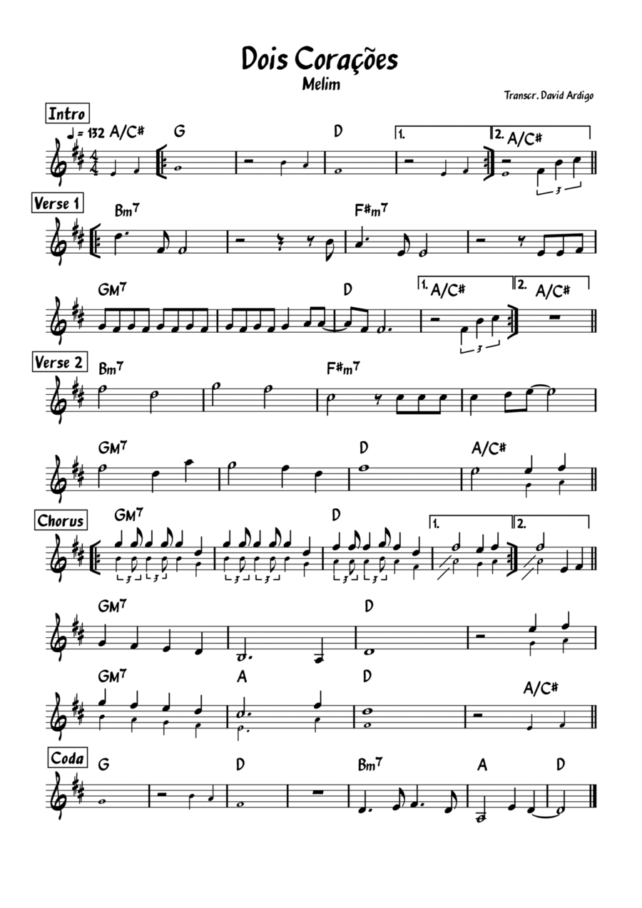 Dois Coracoes Dois Coracoes Piano scores gallery preview page 1