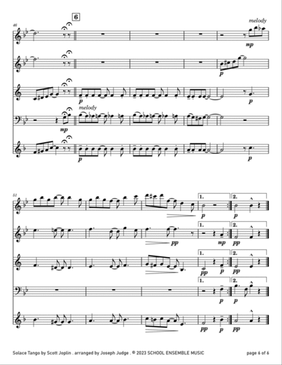 Solace Tango by Scott Joplin for Woodwind Quartet in Schools Woodwind Quartet scores gallery preview page 6