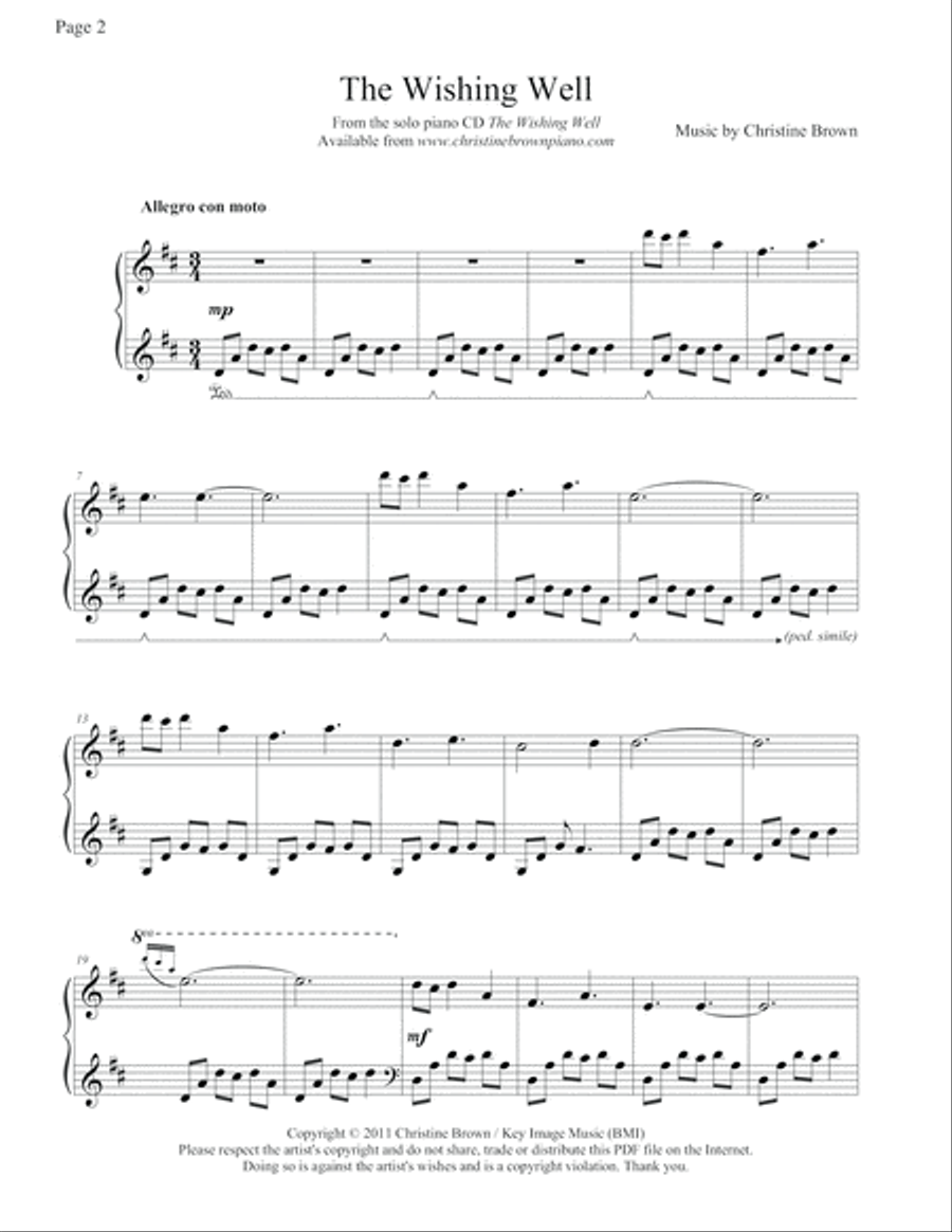 Solo Piano - THE WISHING WELL Songbook - Christine Brown Piano Solo scores gallery preview page 3