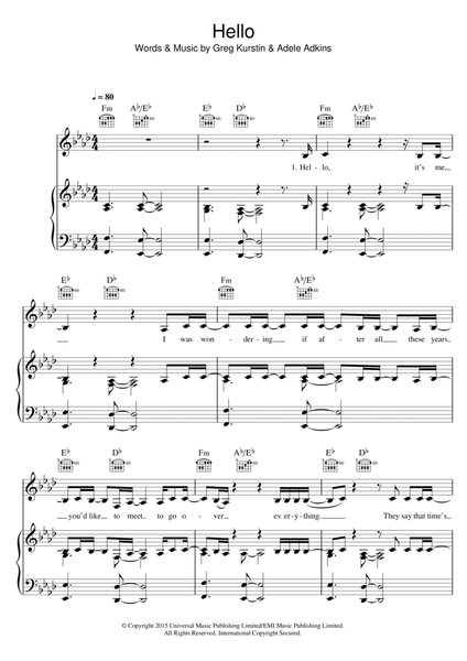 Hello by Adele Piano, Vocal, Guitar - Digital Sheet Music