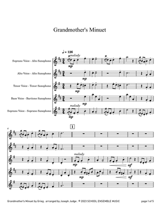 Grandmother's Minuet by Grieg for Saxophone Quartet in Schools