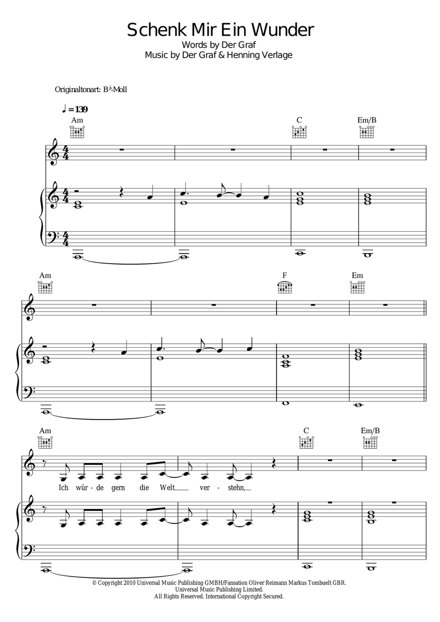 Schenk Mir Ein Wunder Piano, Vocal scores gallery preview page 1