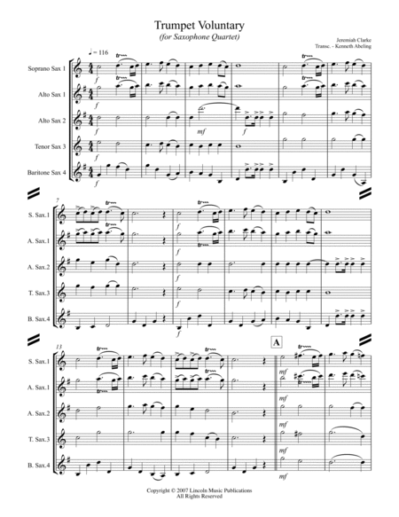 Trumpet Voluntary (for Saxophone Quartet SATB or AATB) image number null