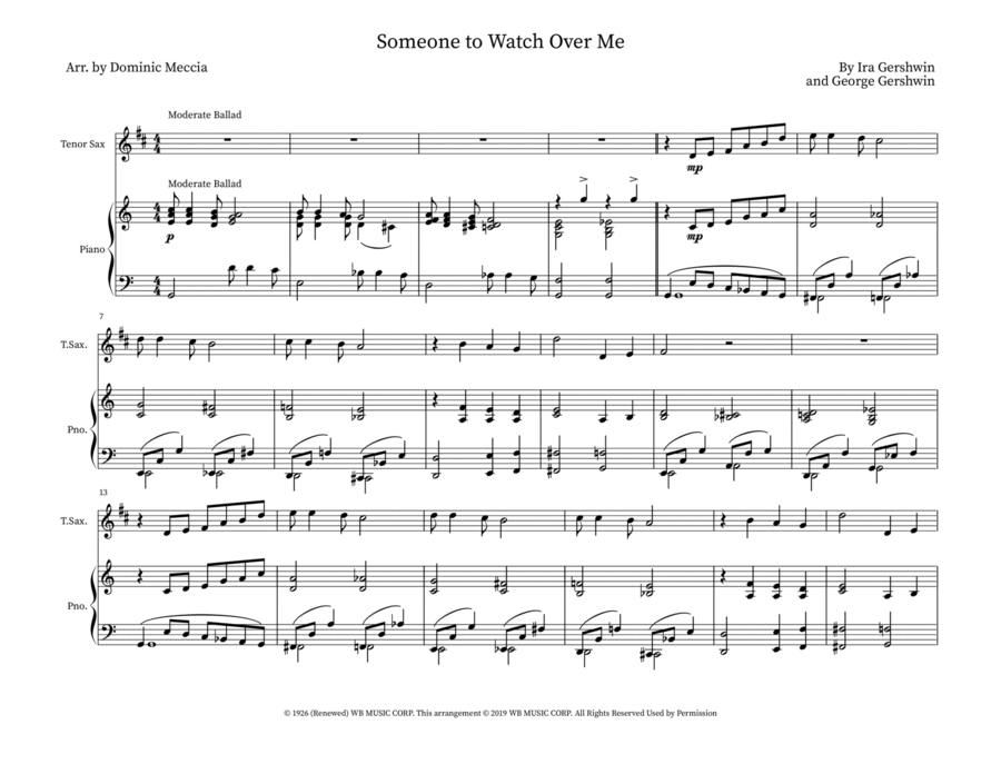 Someone To Watch Over Me Tenor Saxophone scores gallery preview page 1