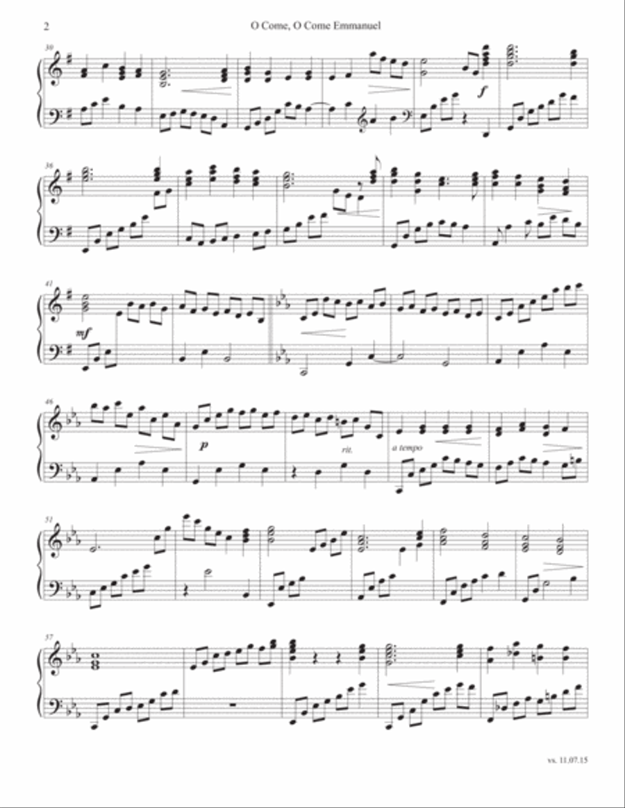 O Come, O Come, Emmanual O Come, O Come, Emmanual Piano Solo scores gallery preview page 2