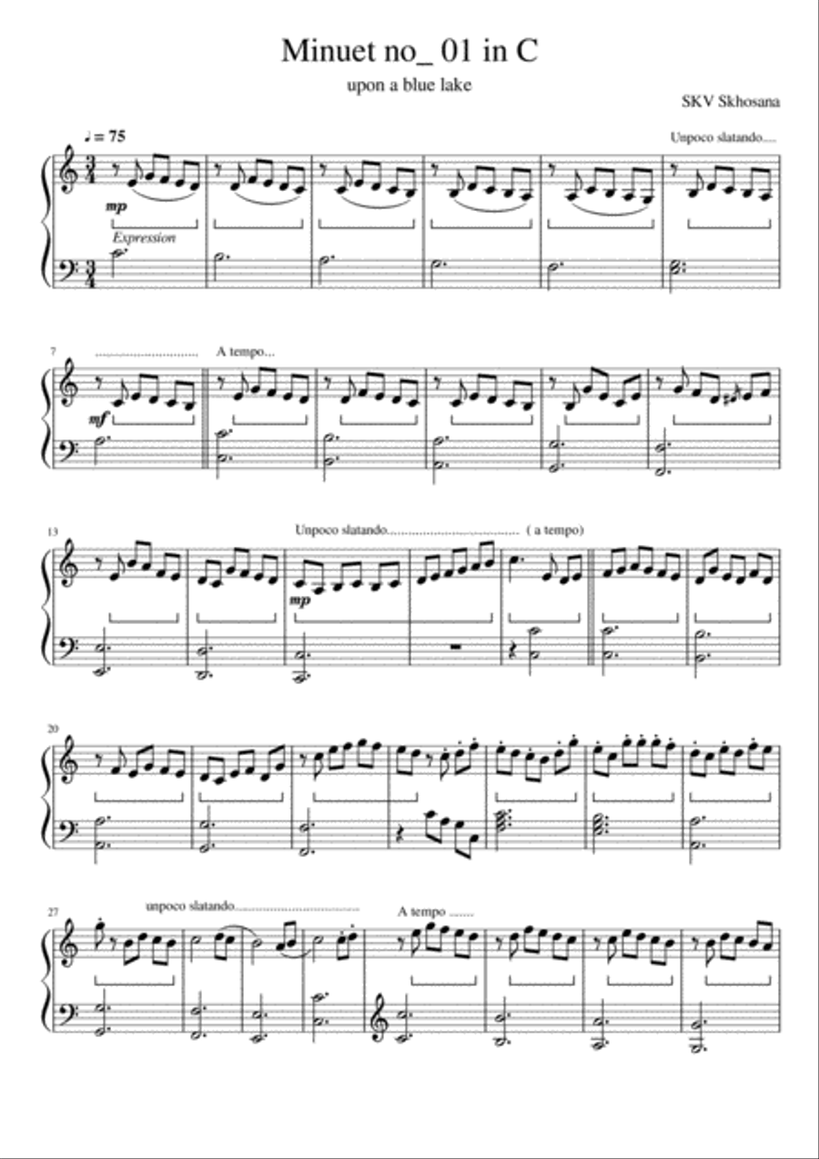 Minuet no- 1 in C major Easy Piano scores gallery preview page 1