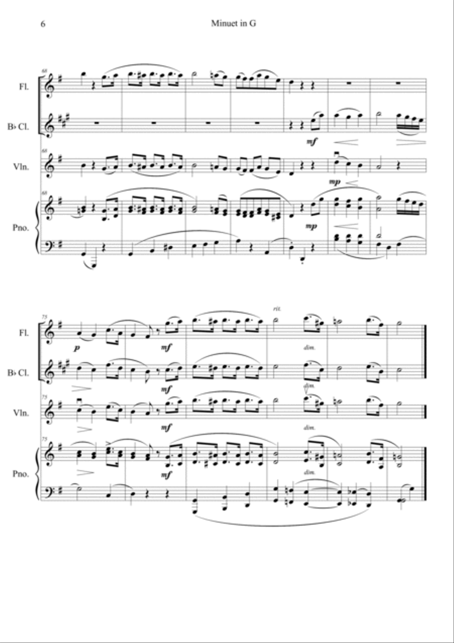 Minuet in G major Minuet in G major Clarinet scores gallery preview page 6