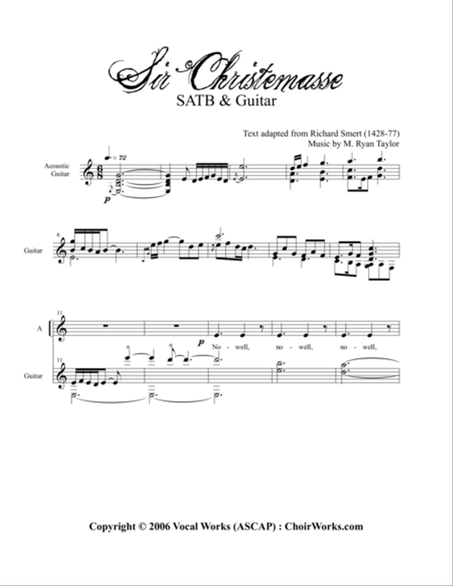 Sir Christemasse, A song of Father Christmas : SATB with Acoustic Guitar 4-Part scores gallery preview page 1